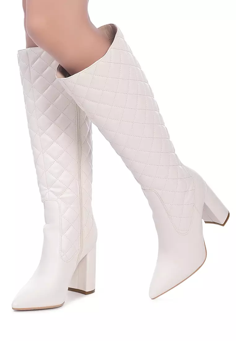 White knee sale high heels