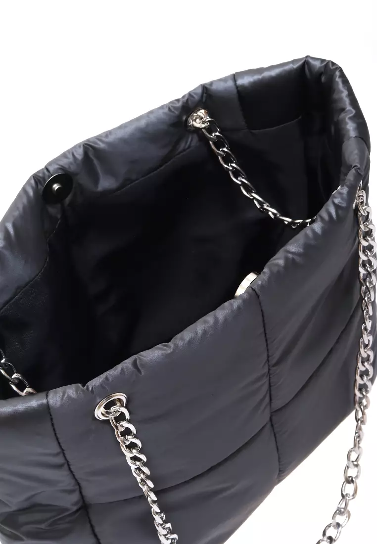 Reina Puffy Bag Two Ropes Smooth Shiny And Plain - DarkGray PVC