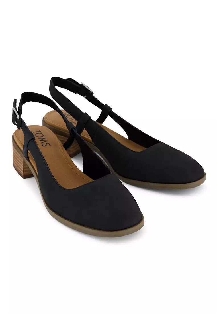 TOMS Women Jaclyn Slingback Black Nubuck Leather Heels