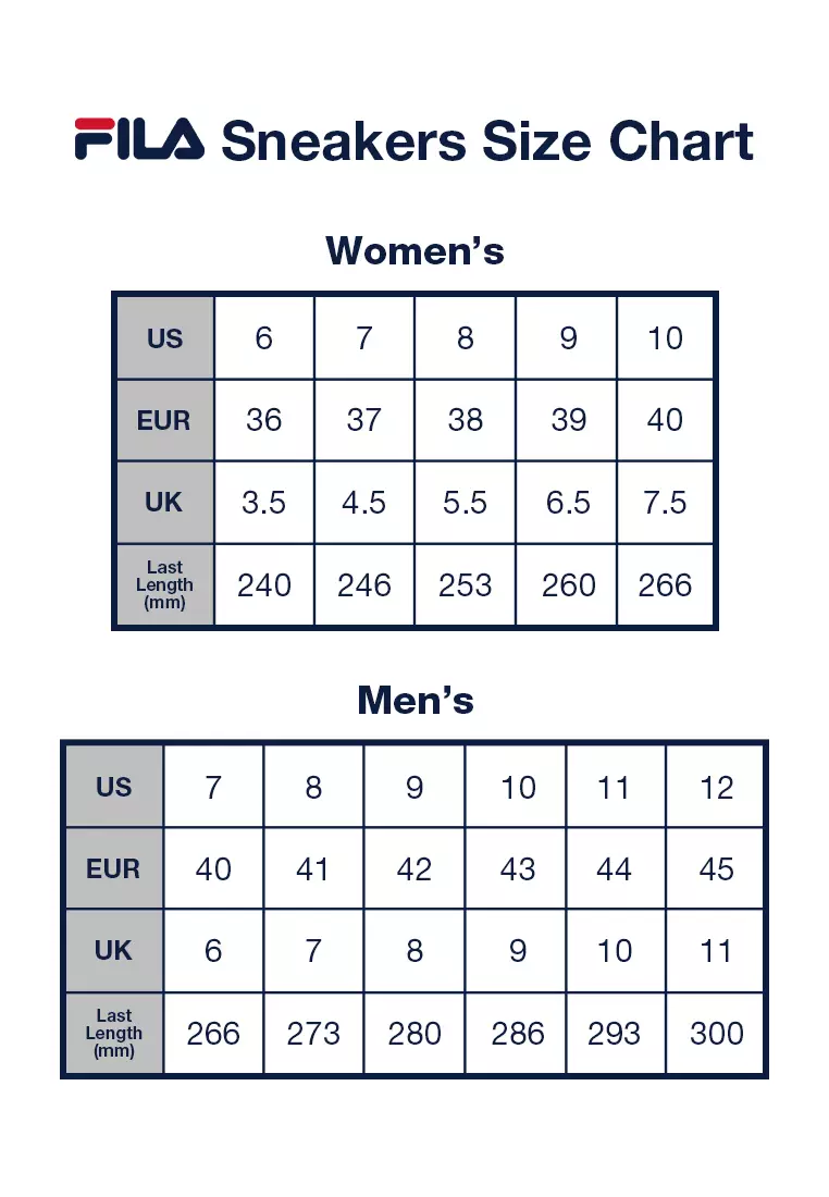 Fila trainers on sale size guide
