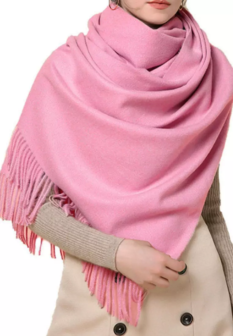 Plain Cashmere Virgin wool Pashmina Syal Wanita Candy Bloom