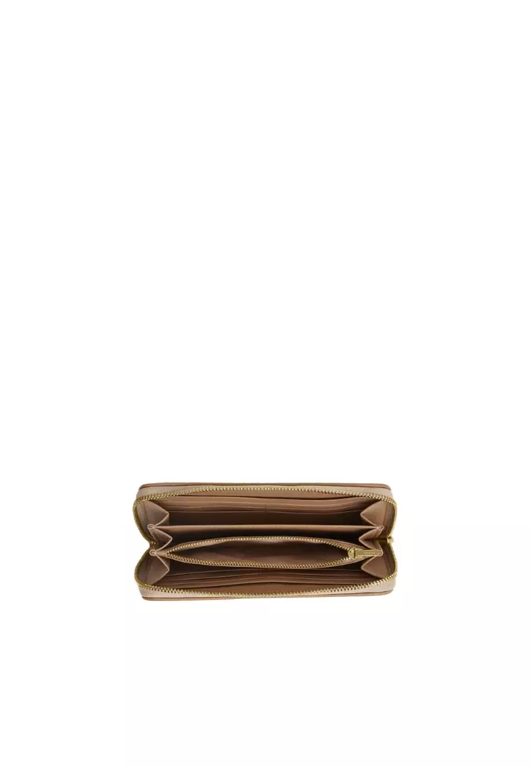 Coach Long Zip Around Wallet Signature Canvas In Dark Natural Multi Cao81