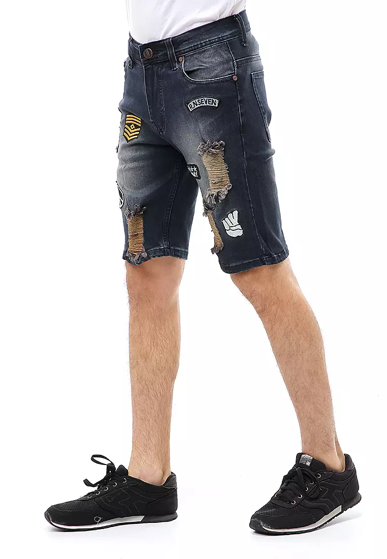 Locko Short Pants Ripped Jeans Celana Pendek Pria Sticker Motive Material Denim ORIGINAL - Biothing