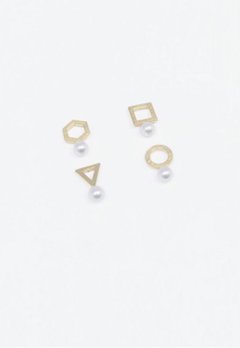 髮絲紋幾何珍珠耳環組, esprit台北門市飾品配件, 耳環