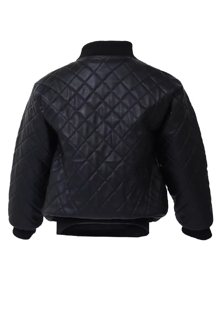 Gael Jaket Anak Laki-laki Motif Polos Furing Lembut Childrens Outerwear Material Leather ORIGINAL - Black