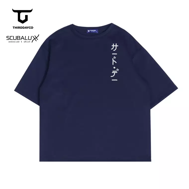 THIRDDAY Kaos Oversize Unisex Bahan Scuba  "katakana pixver" navy MTY12