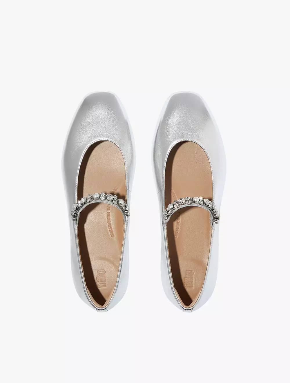 Fitflop Delicato Pearls-And-Crystal Leather Women's Ballet Flats - Silver