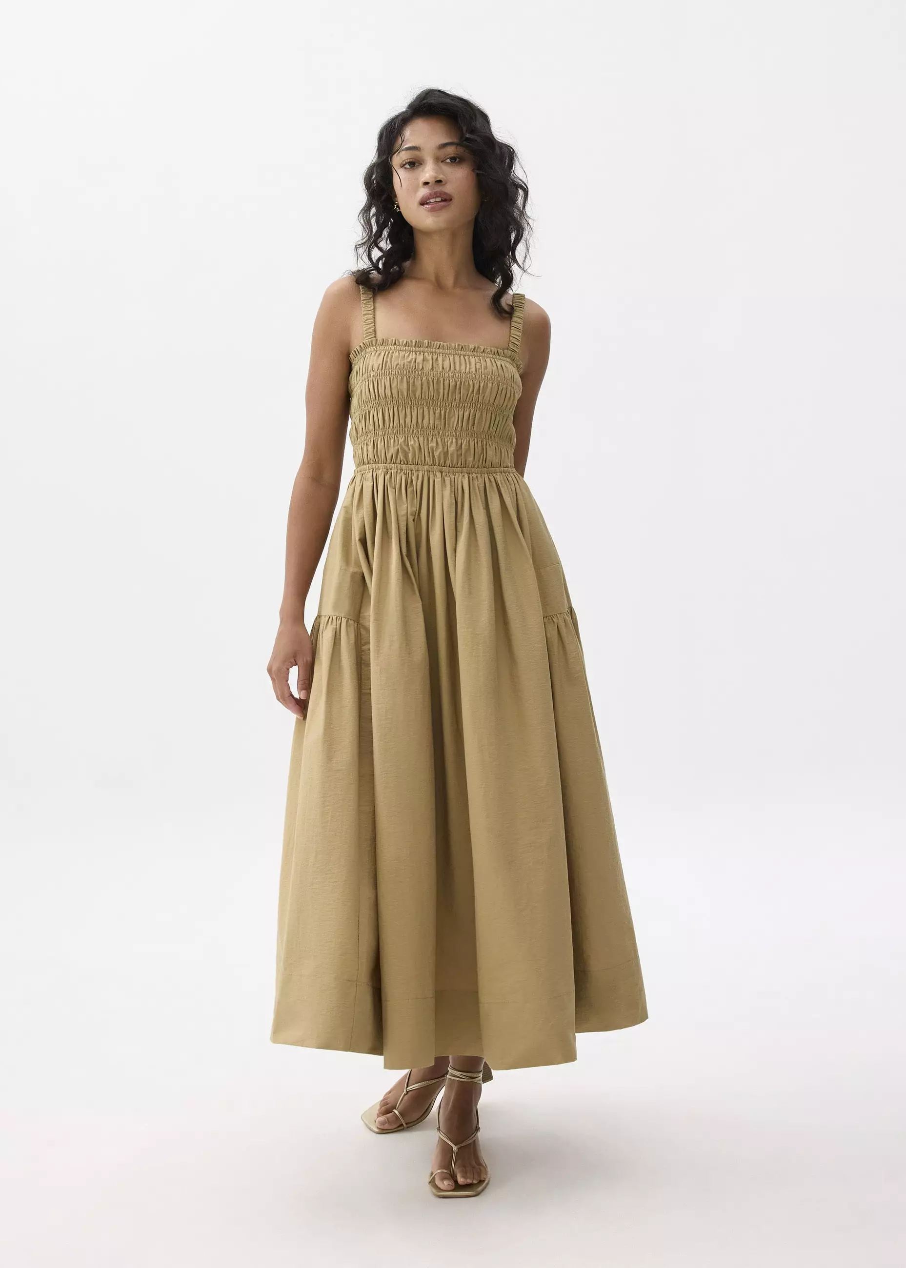 Dress Wanita - Cotton Smocked Fit & Flare Maxi Dress