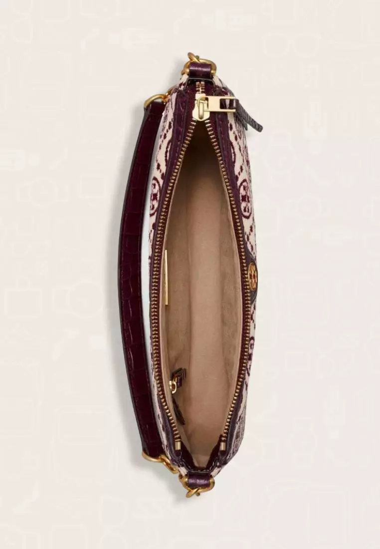 Tory Burch T Monogram Chenille Studio Bag Claret New Cream
