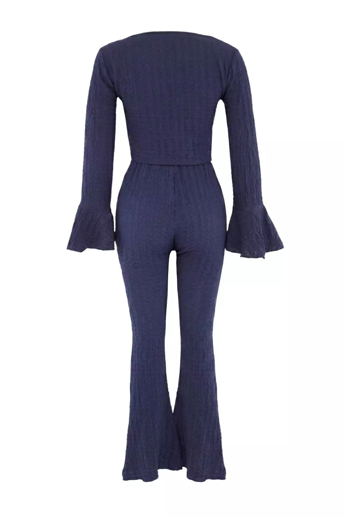 Indigo Knitted Textured Ruffle Detailed Beach Blouse Trousers Set Tbess26Au00031