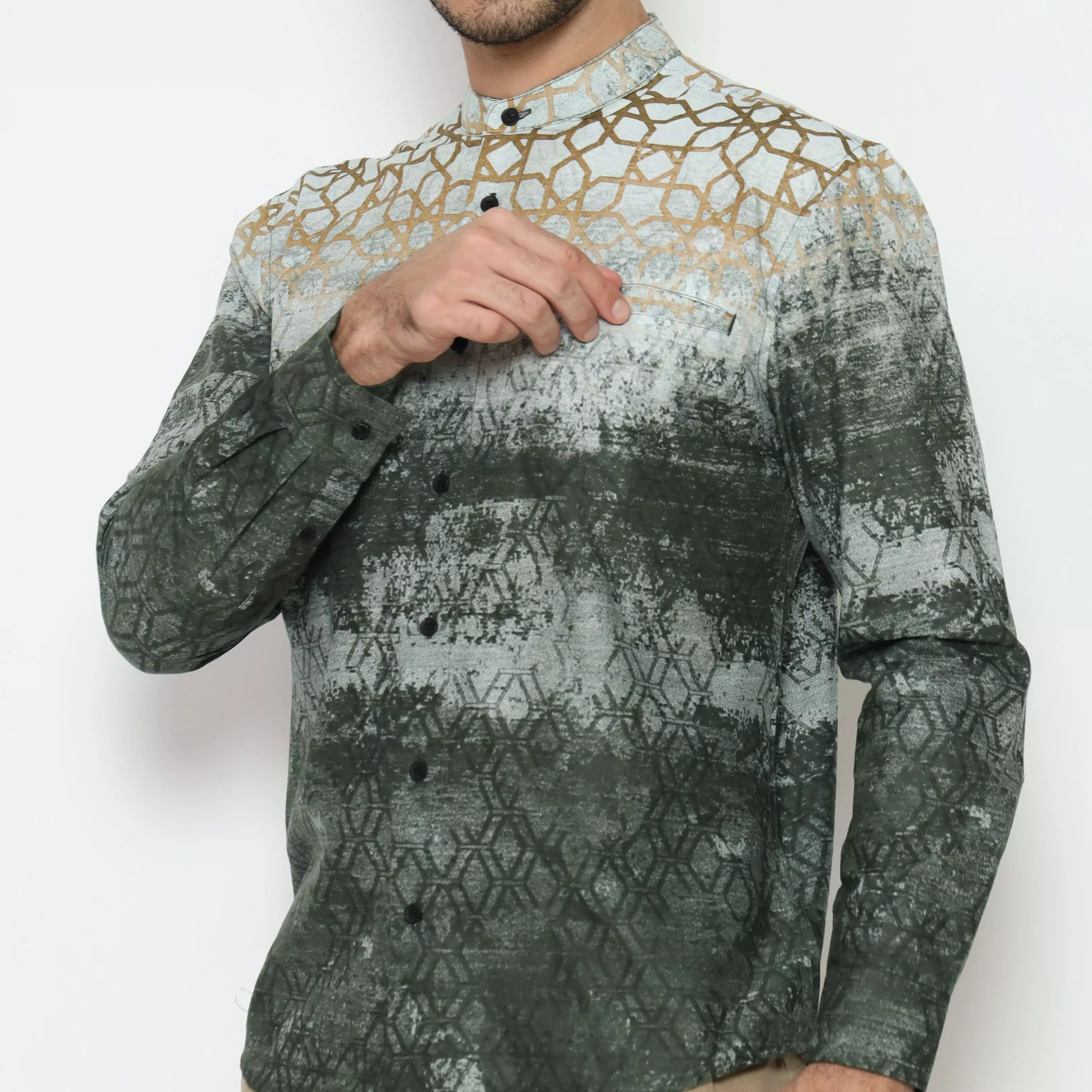 AMK Kemeja Koko Printing Pria Lengan Panjang KK Dilnawas L/s Olive