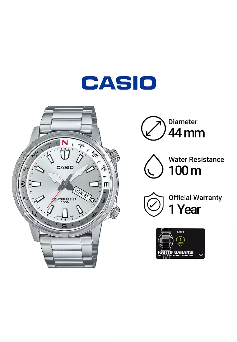 Casio General MTD-130D-7AV Jam Tangan Analog Pria - Silver Dial Silver Stainless Steel