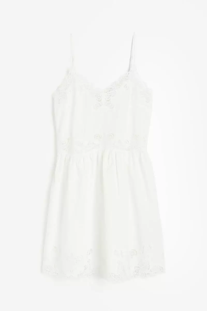 Linen-blend embroidered dress