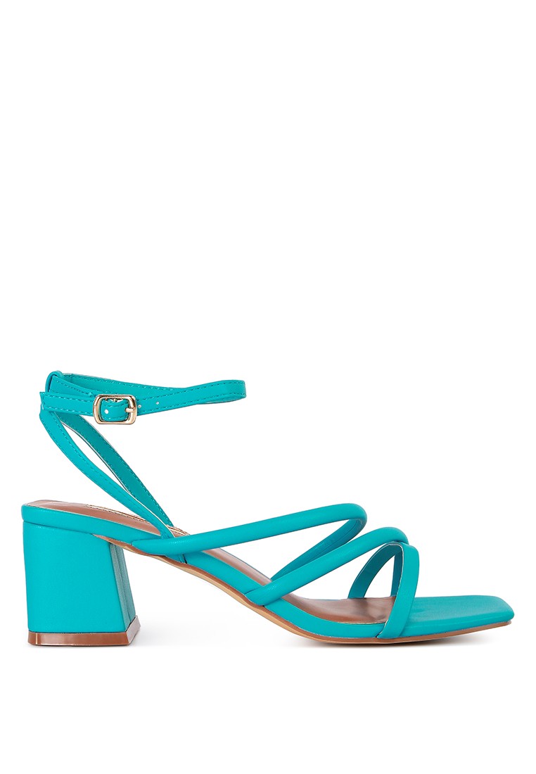 Blue Croc Mid Block Heel Casual Sandals