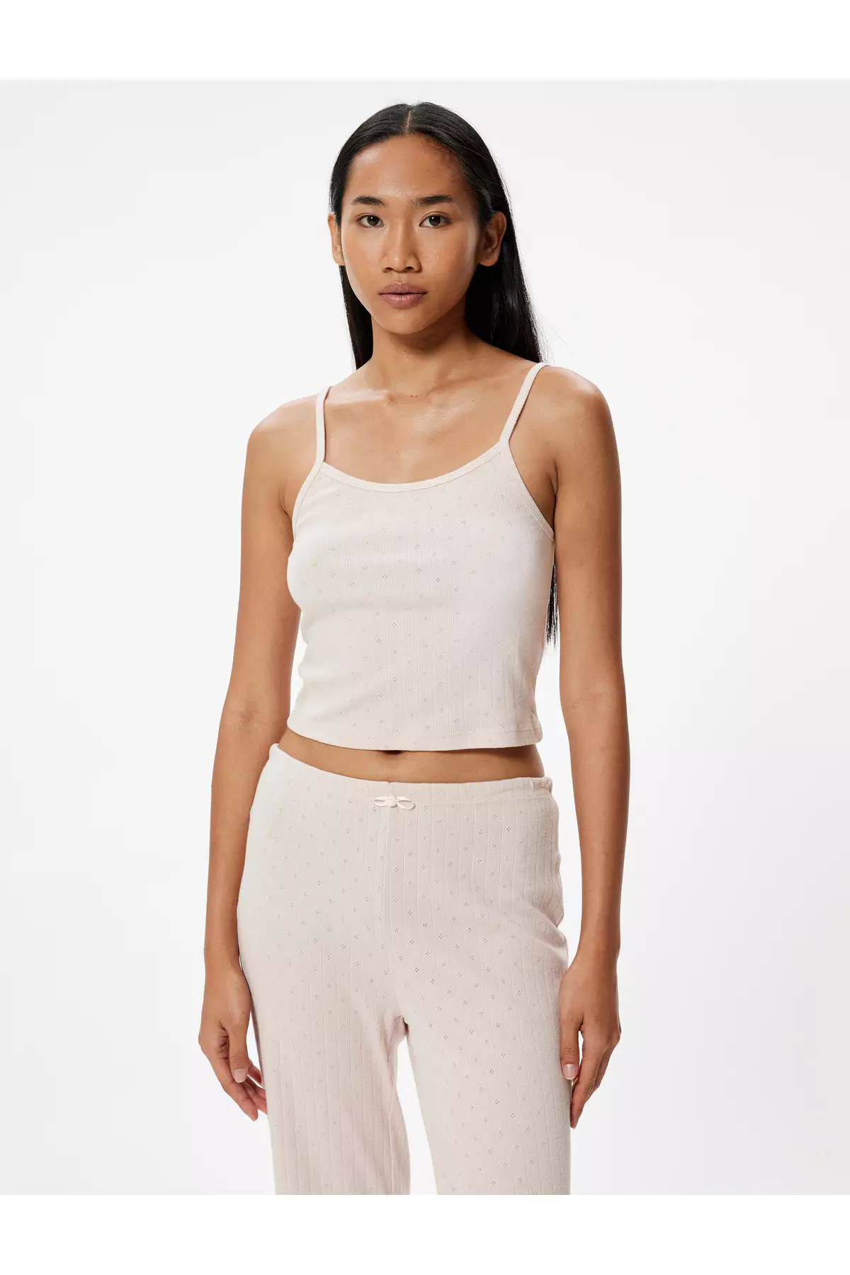 Thin Strap Pajama Top Textured Cotton