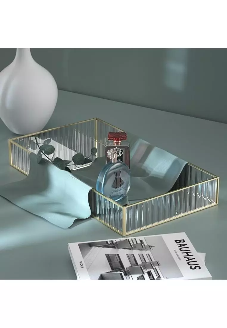 Buy DILAS HOME Rectangle Fluted Brass Glass Tray (Large) 2024 Online