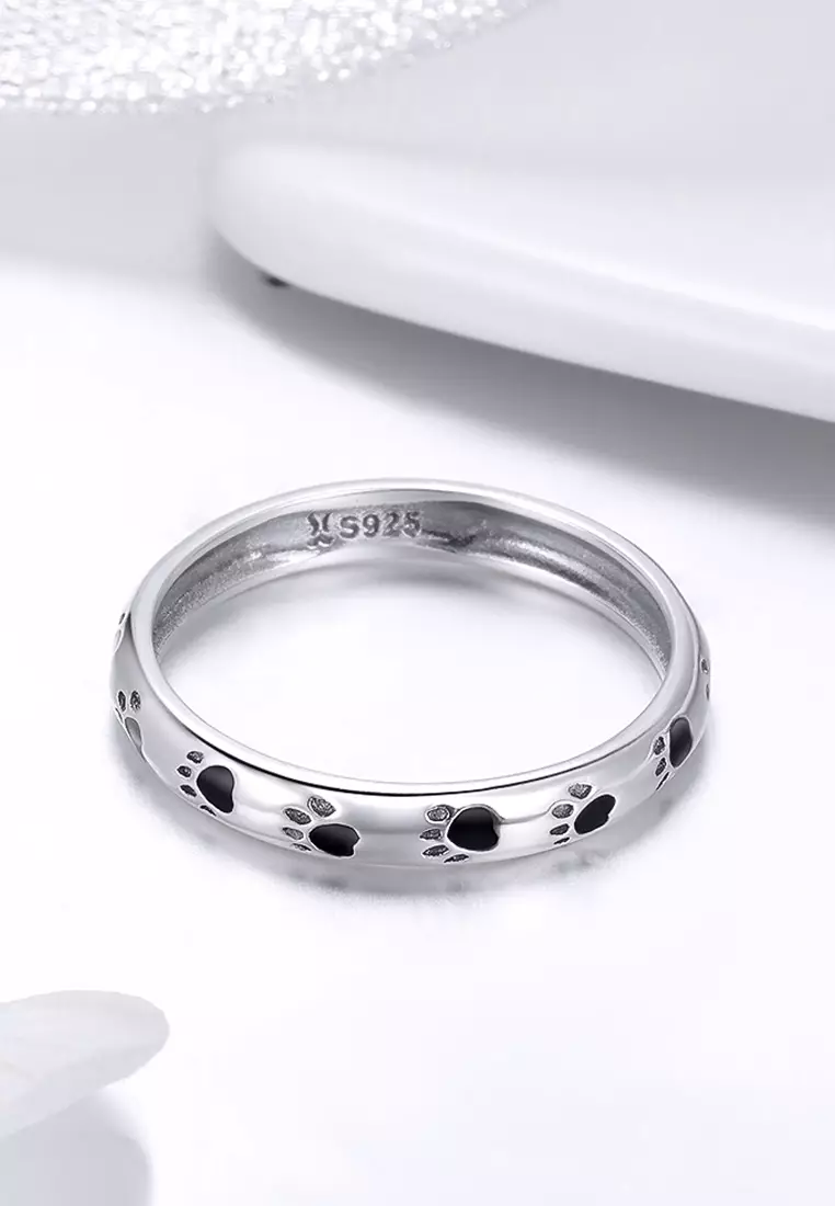 Solid 925 Sterling Silver Animal Pet Paw Print Band Ring
