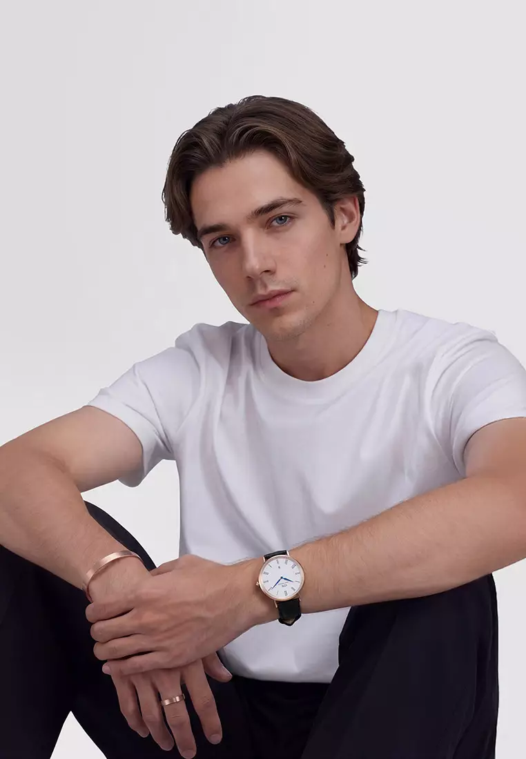 Classic 40mm Roman Numerals Date Black Croc Belly Rose Gold - Men Watch stainless steel Leather strap watch DW Official Authentic Original jam tanggan lelaki DW jam tangan