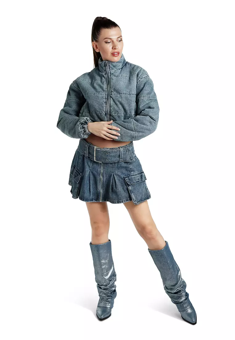 Jaket Pendek Denim Puffer Warna Biru