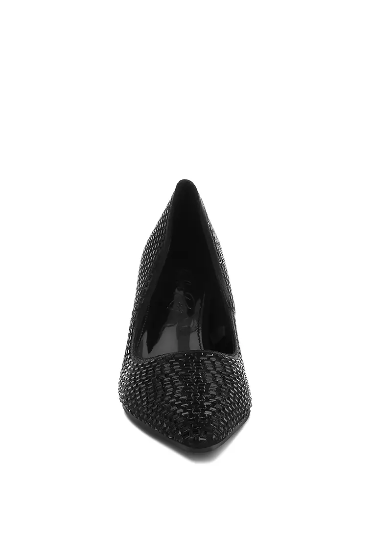 Rhinestones Embellished Pumps in Black