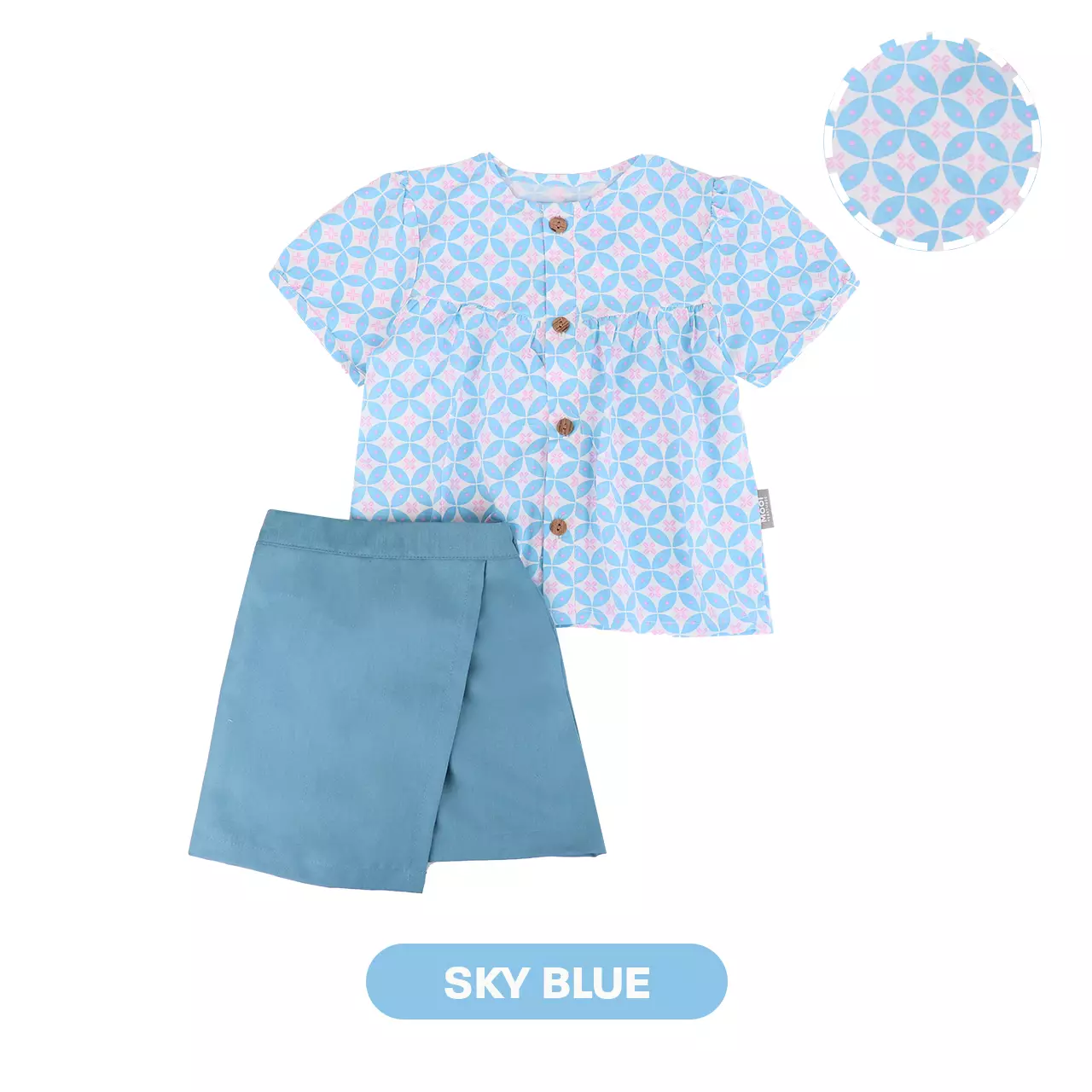 Mooi Setelan Batik Anak Perempuan Nesha Batik Set - Sky Blue