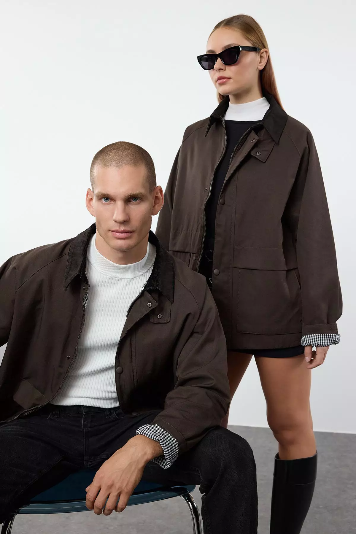 Brown Regular Fit Velvet Collar Detailed Unisex Seasonal Coat Tmnaw25Mo00017