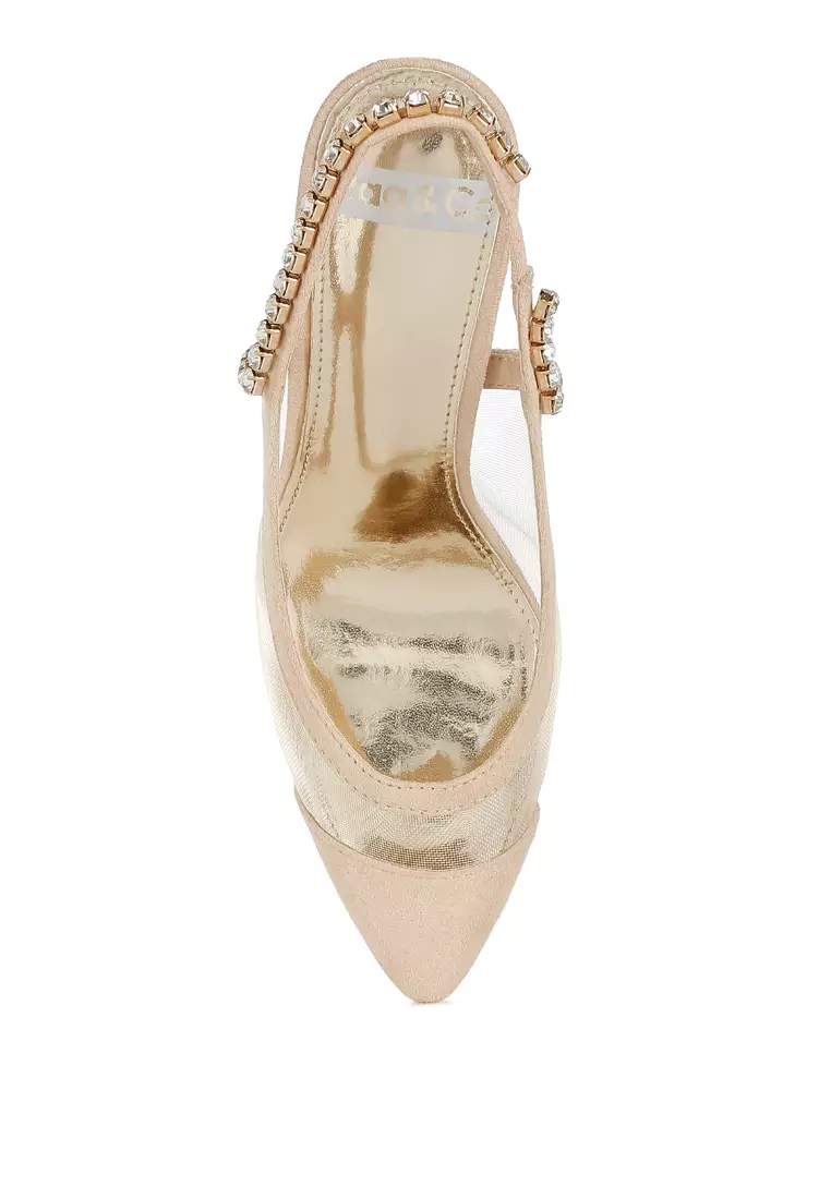 Sandal Slingback Tumit Stiletto Warna Krem