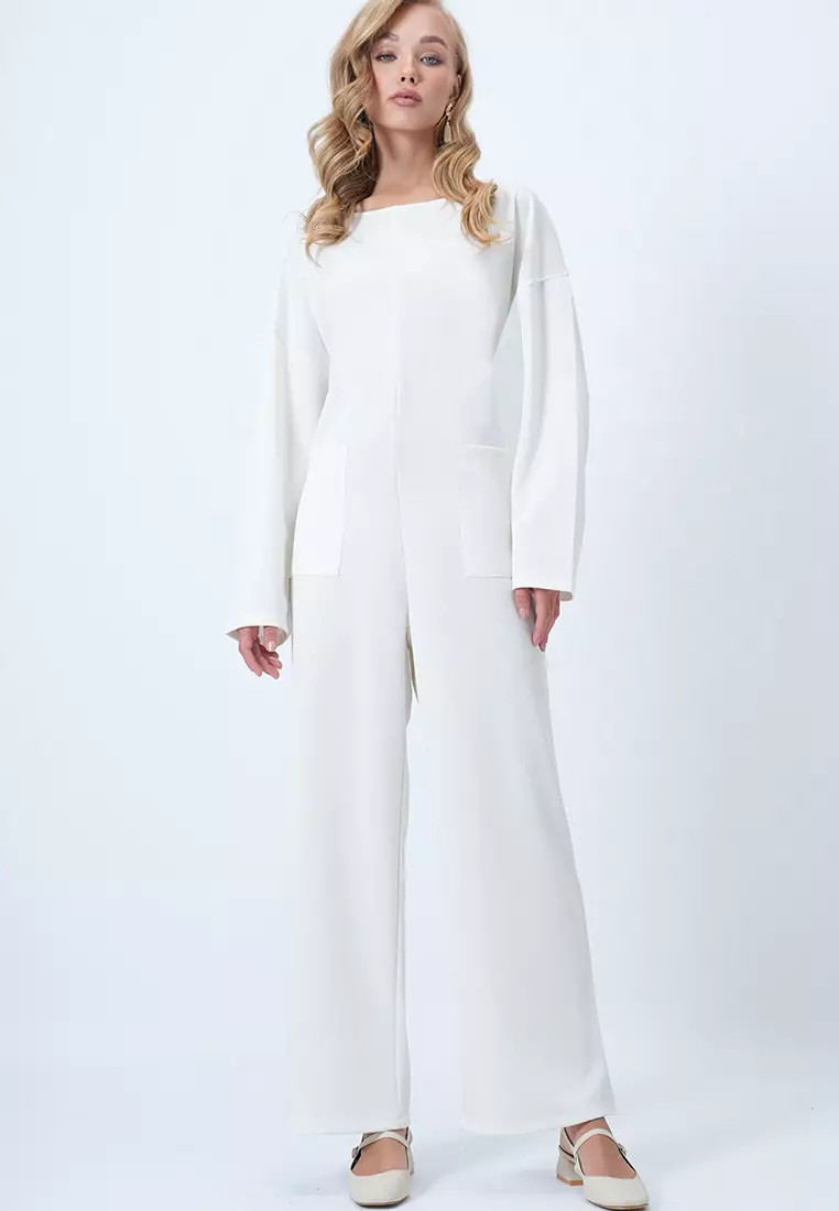 Crew Neck Back Zippered Relaxed Cut Jumpsuit