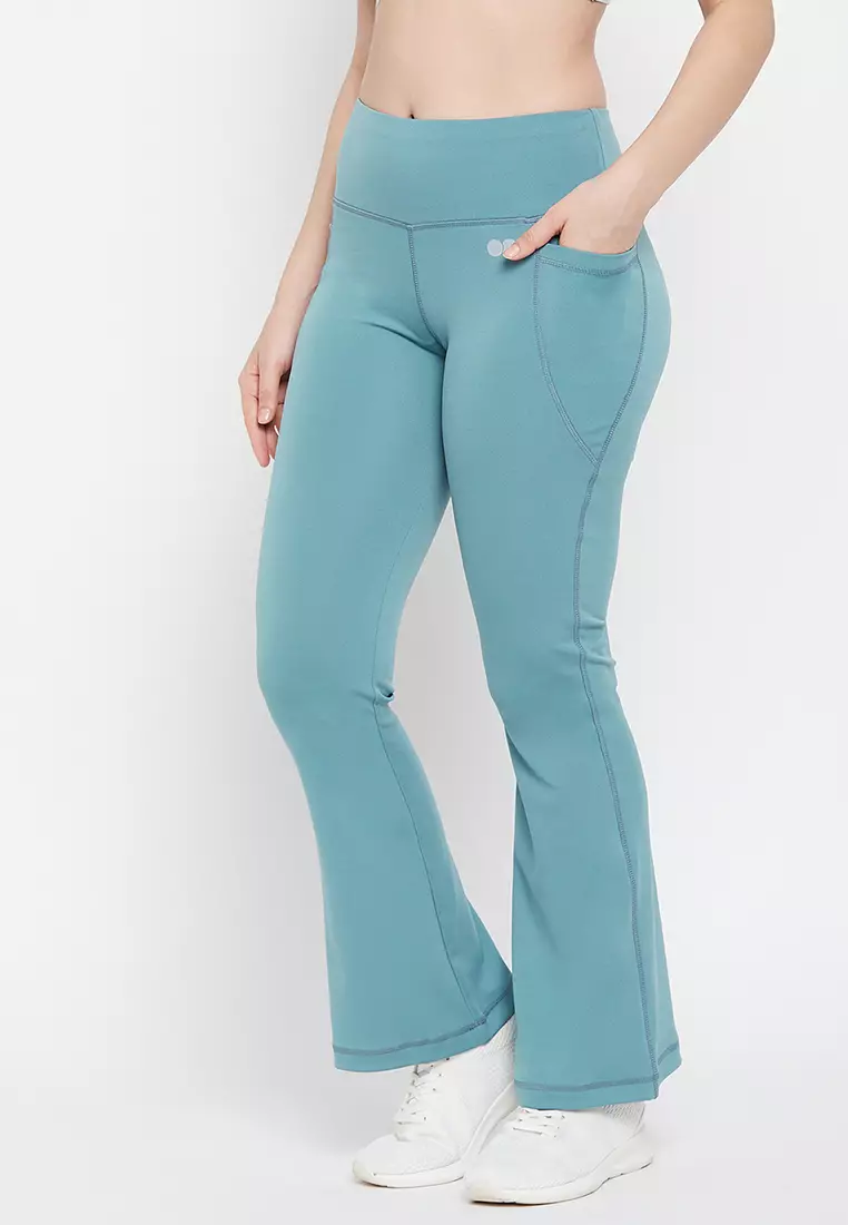 Clovia Comfort-Fit High Waist Flared Yoga Pants in Sky Blue with