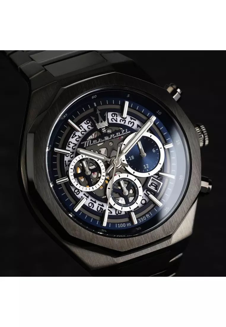 【2年保養】瑪莎拉蒂Stile 45mm Men's Chronograph 石英腕錶 Luminous Dial Hands R8873642012 Japan Movement