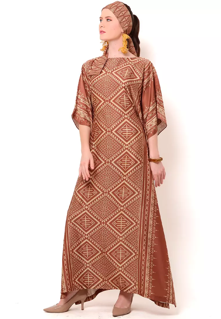 Kanzi Short Sleeve Brown Batik Kaftan