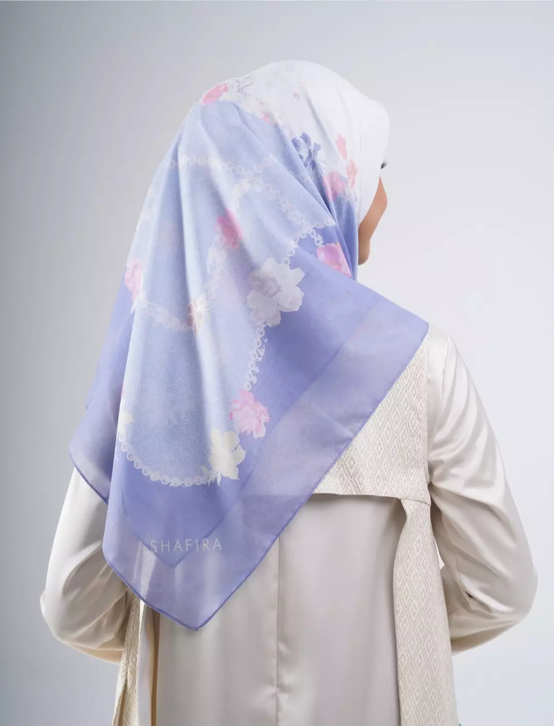Niomy Printed Scarf Monacron Blue | Hijab Kerudung Segi Empat Motif
