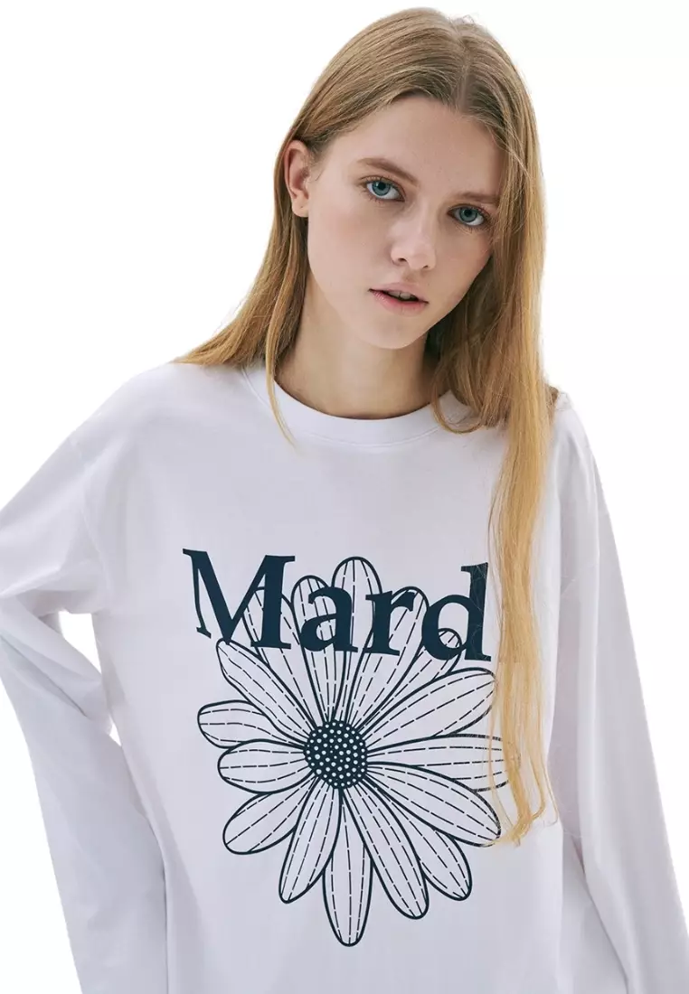 Unisex Tshirt Long Sleeve Flowermardi - White Navy