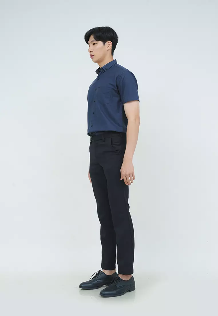 Kemeja lengan pendek pria formal slim fit navy houseofcuff