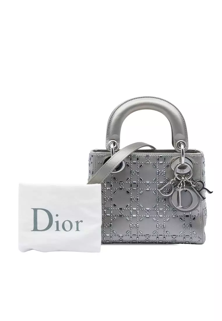 Pre-Loved Dior Mini Satin Cannage Crystal Embellished Lady Dior