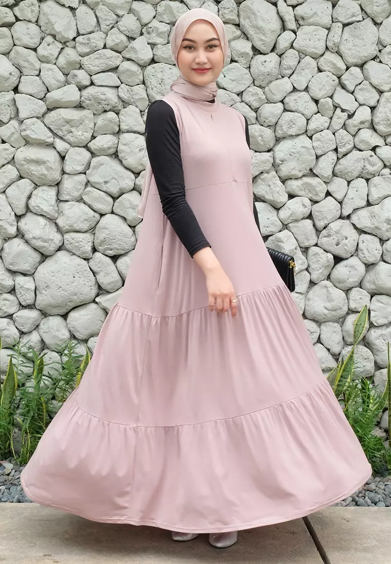 JV Hasanah Sheilla Ruffle Sleeveless Jersey Dress | Gamis Kensy Susun Jersey