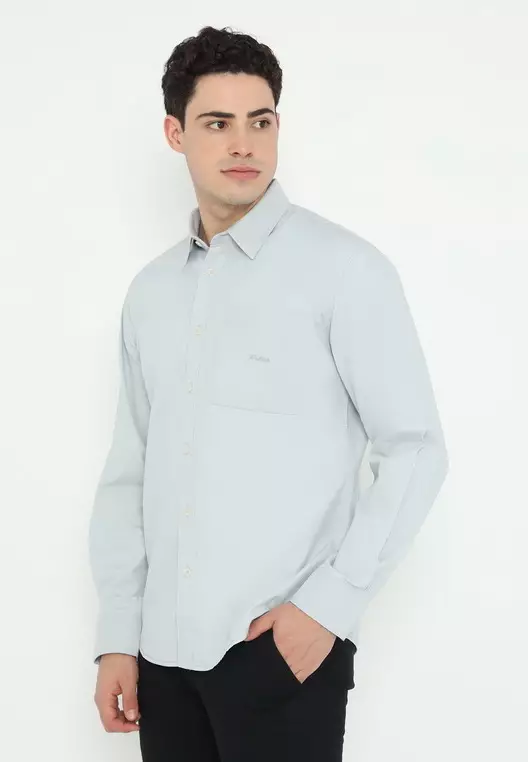 POLICE Kemeja Polos Basic Regular Fit Lengan Panjang Pria