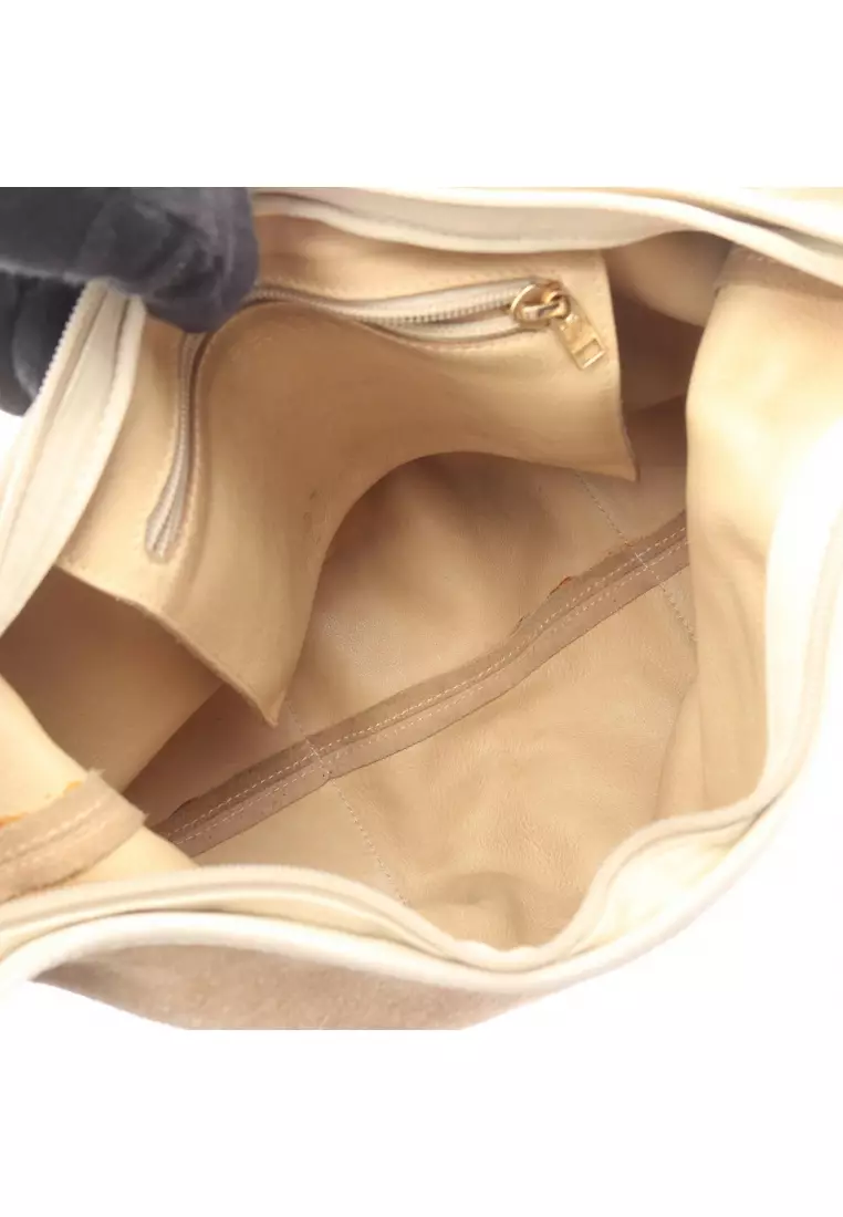 Pre-Loved LOEWE Anagram Shoulder bag suede leather beige ivory