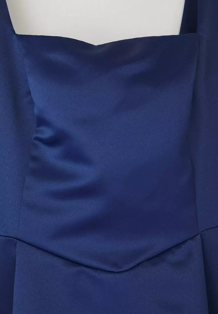 Navy Blue Satin Woven Large Size Dress