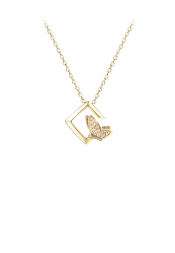 Glamorousky white 925 Sterling Silver Plated Gold Fashion Elegant Butterfly Geometric Square Pendant with Cubic Zirconia and Necklace 77E62ACEE592A1GS_1