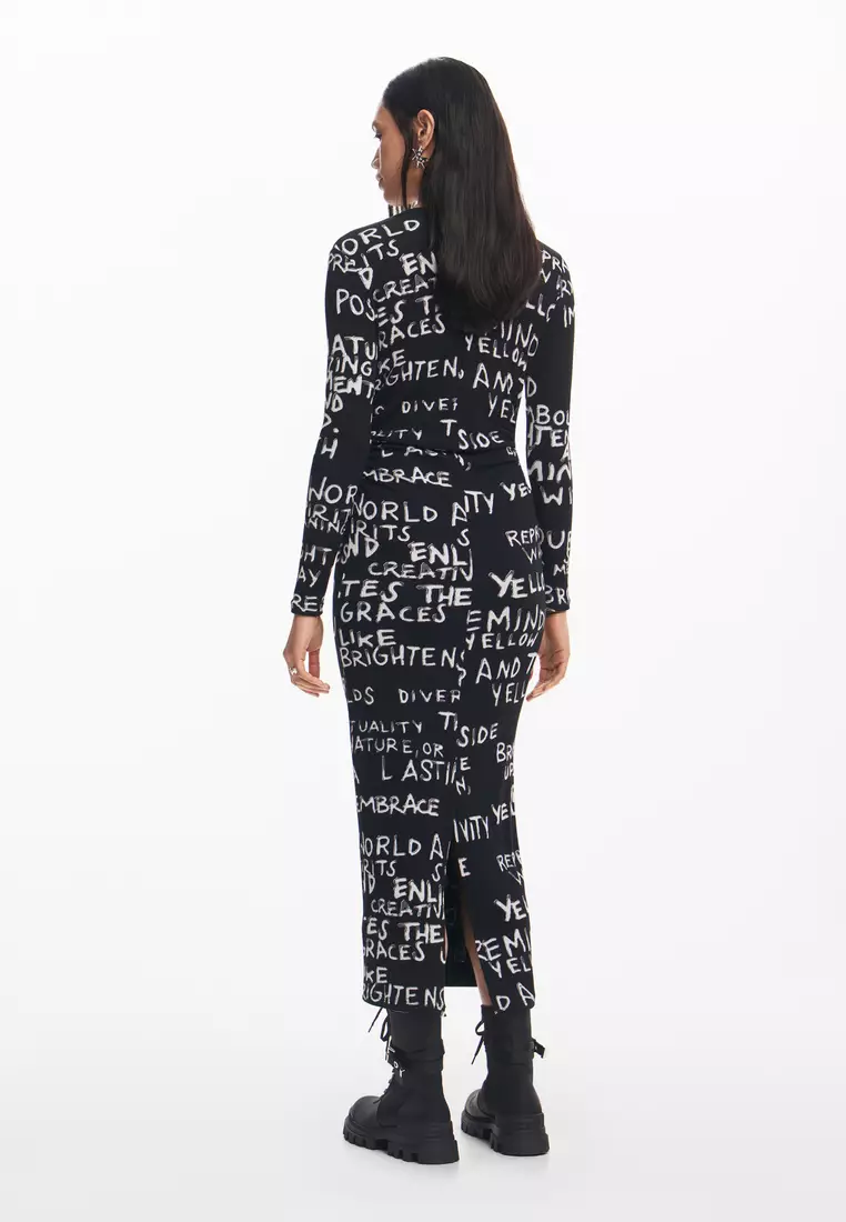 Desigual Woman Midi dress with phrases.