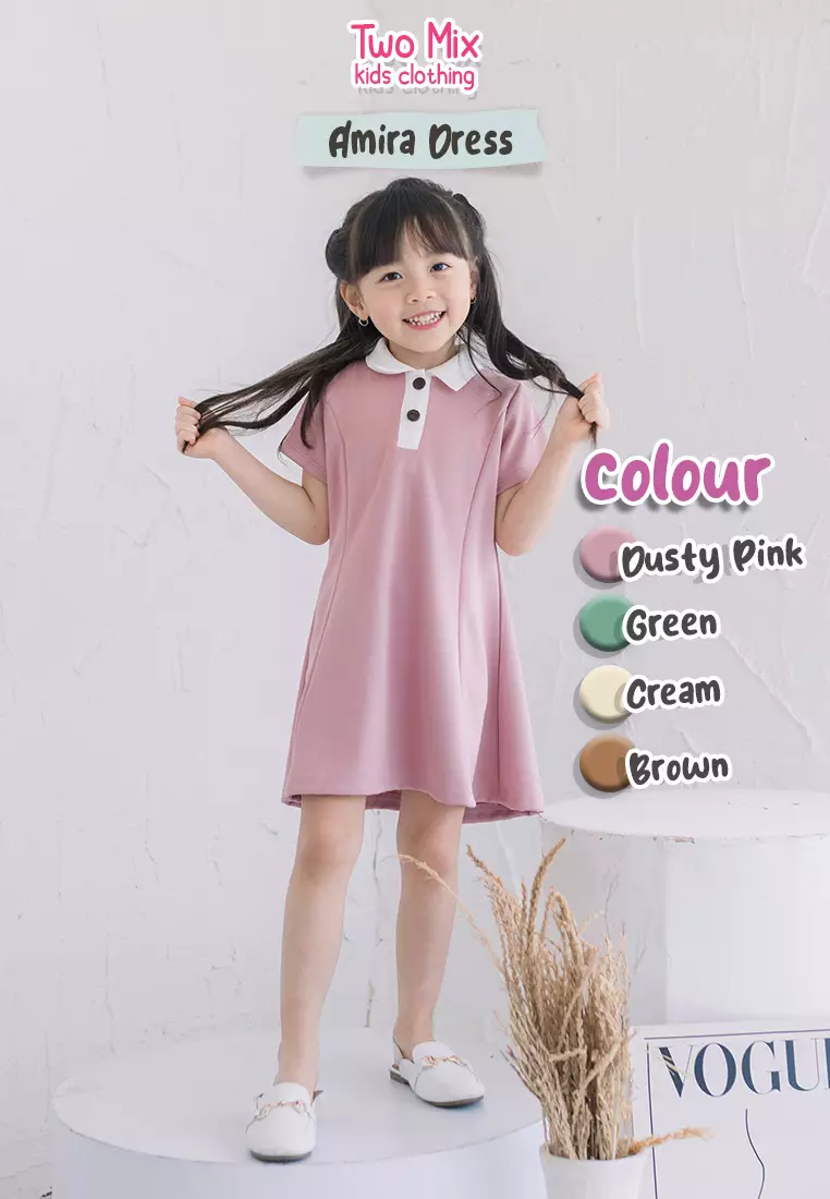 Two Mix - Dress Anak Perempuan - Baju Dress Anak Cewek - Amira Dress 1-8 Tahun 4372 Green