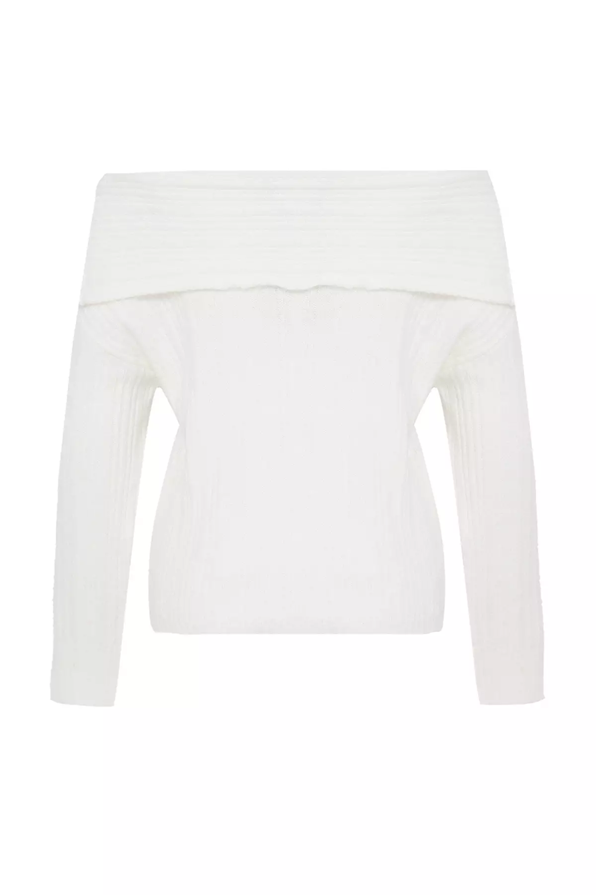 Ecru Soft Textured Carmen Collar Knitwear Sweater TWOAW25KZ00076