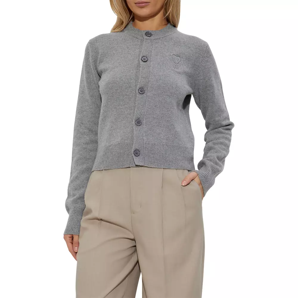 Ami Alexandre Mattiussi Cardigan With Embroidered Logo Grey