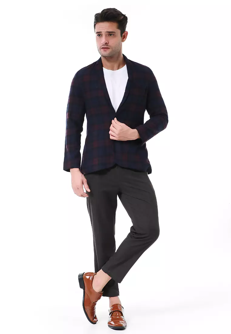 Elard Outerwear Pria Blazer Formal Lengan Panjang Plaid Motive Material Wool ORIGINAL - Purple Navy