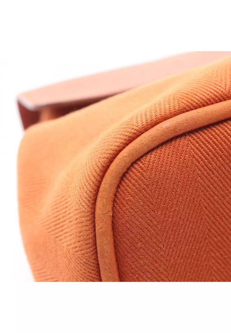 Pre-Loved Hermès Valparaiso PM Handbag toile chevron leather light brown silver hardware