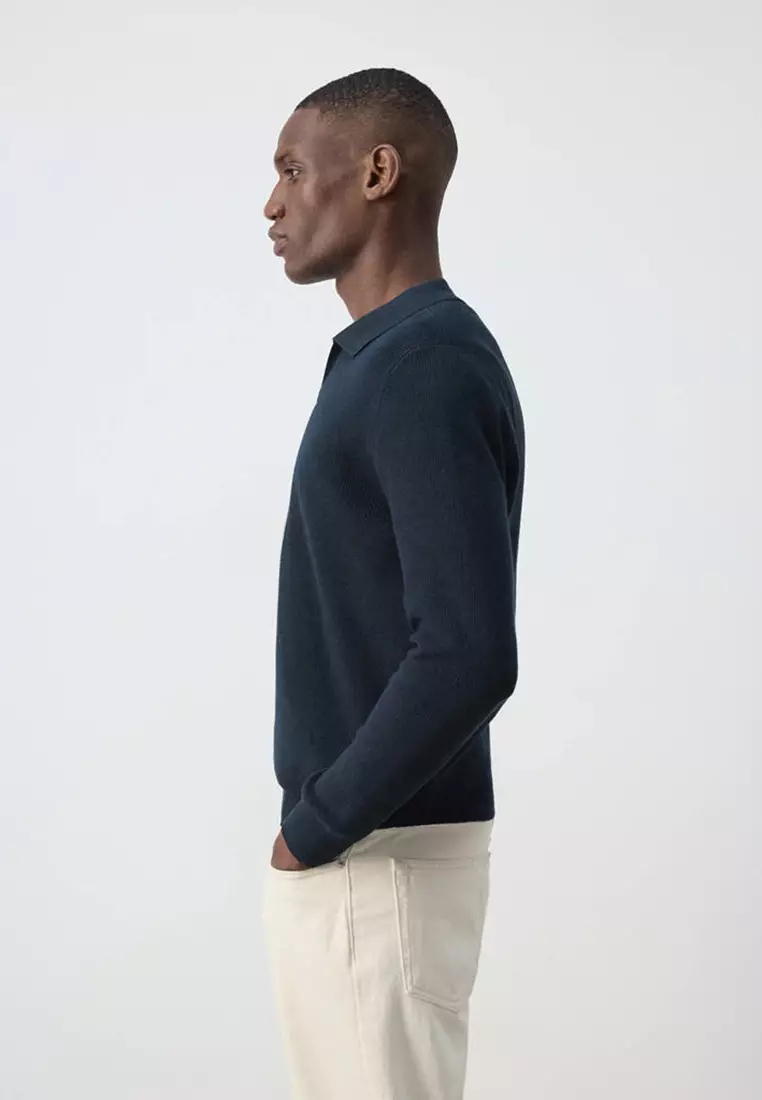 100% Cotton Ribbed Knit Polo Shirt