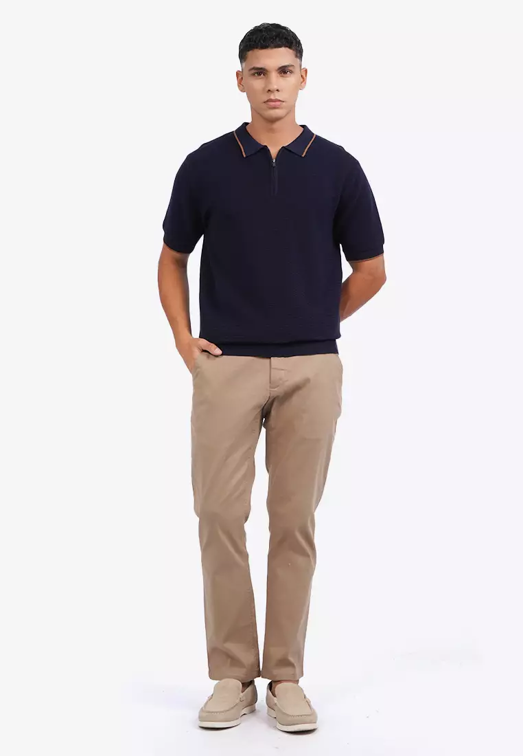 Short Sleeve Polo Knit with Zipper