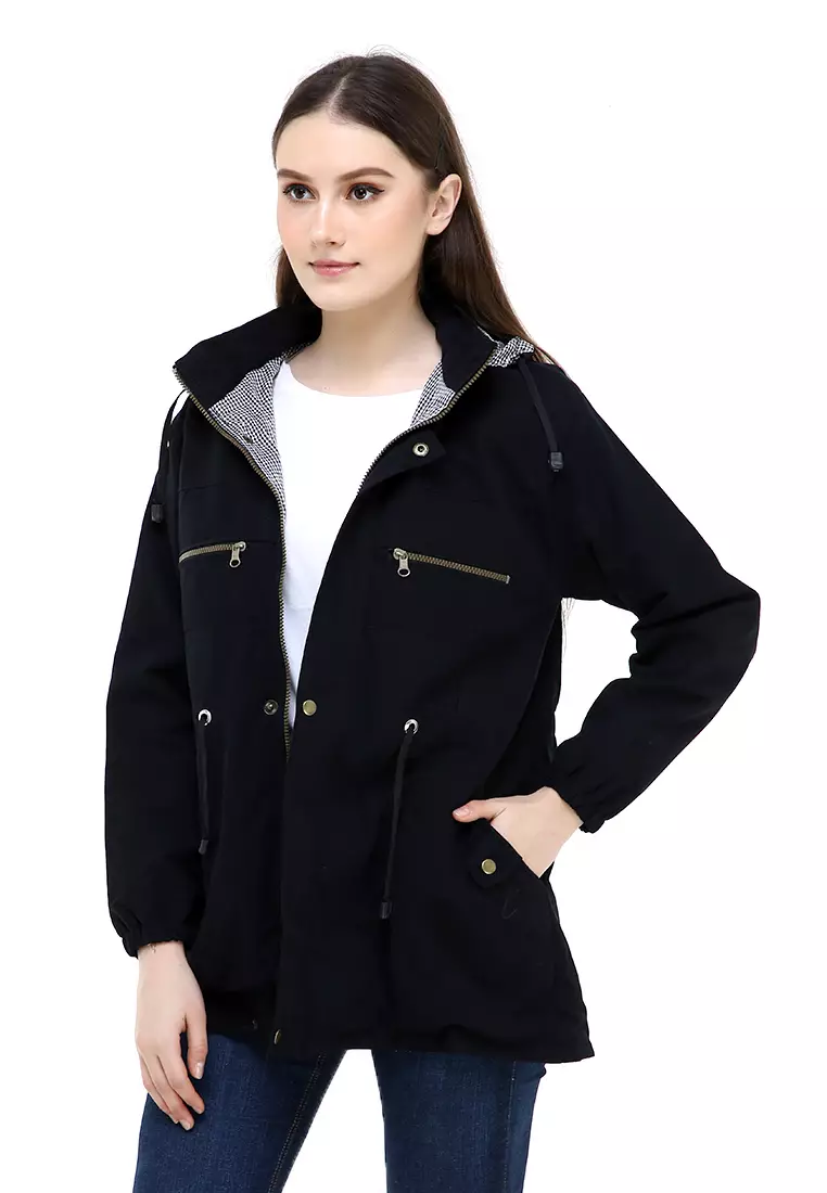 Hardwin Jaket Wanita Adventure Casual Longsleeve Jacket Outer Material Baby Canvas ORIGINAL - Black