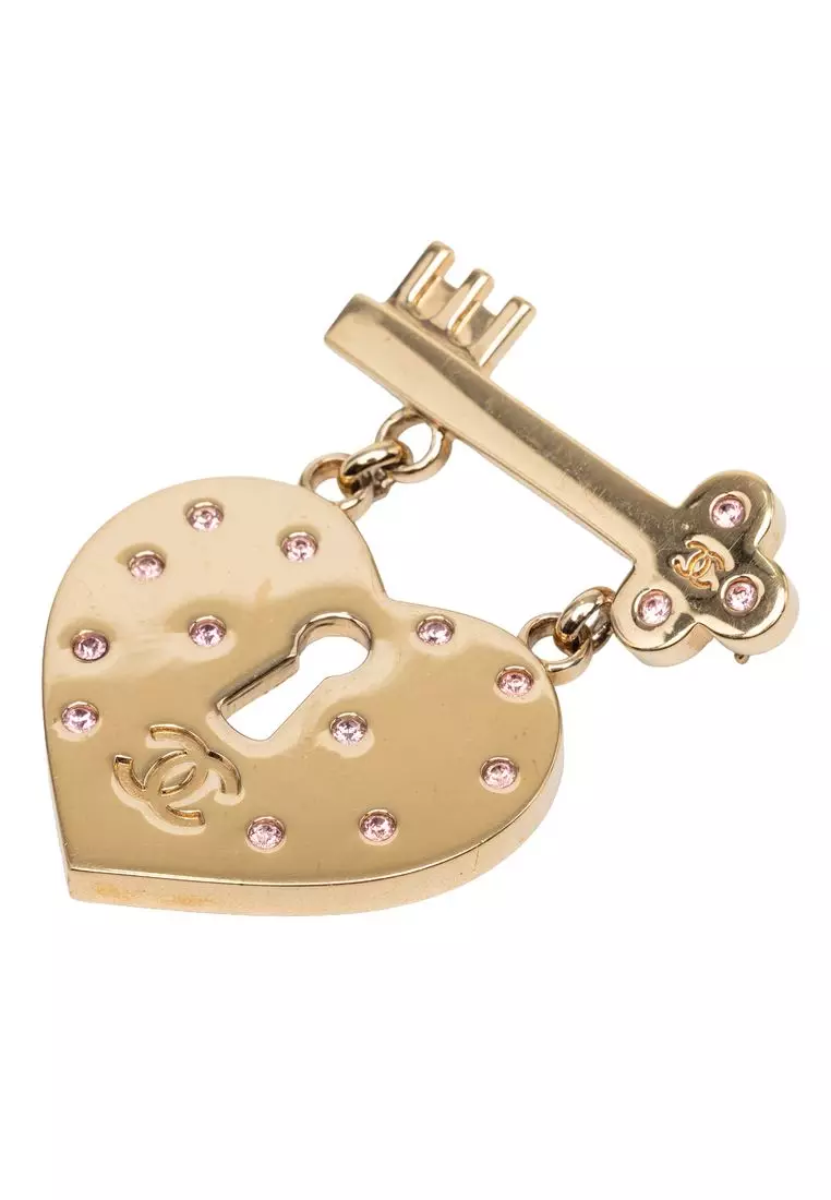 Chanel Pre-Loved Chanel Cc Gold Plated Strass Heart Lock And Key